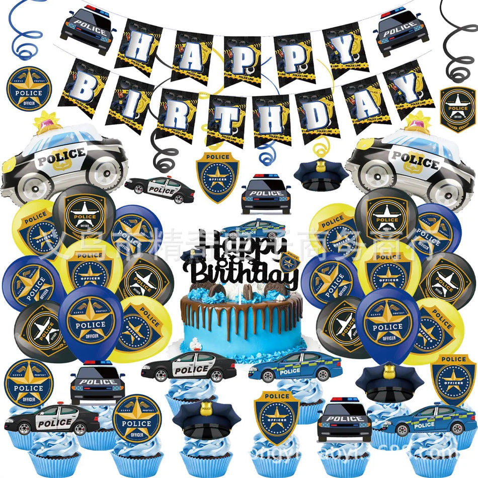 🔵 Baby Boy Police Theme Party Decoration Kit - Cyprus