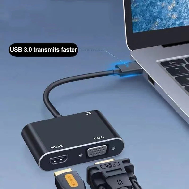 Kebidumei 3 in 1 USB 3.0 to HDMI VGA Audio Video Converter Adapter - Cyprus