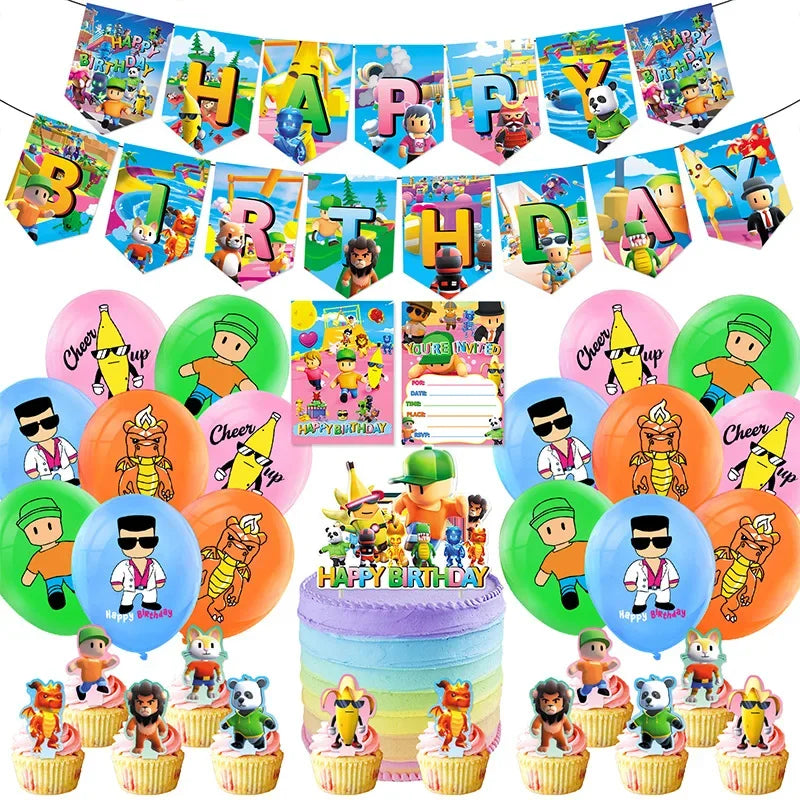 Stumble Guys Birthday Party Supplies - Banner, Cake Topper, Balloons Set - Cyprus