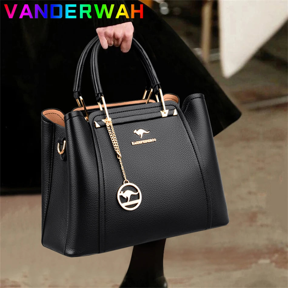 VANDERWAH Soft Leather Luxury Tote Handbag for Women