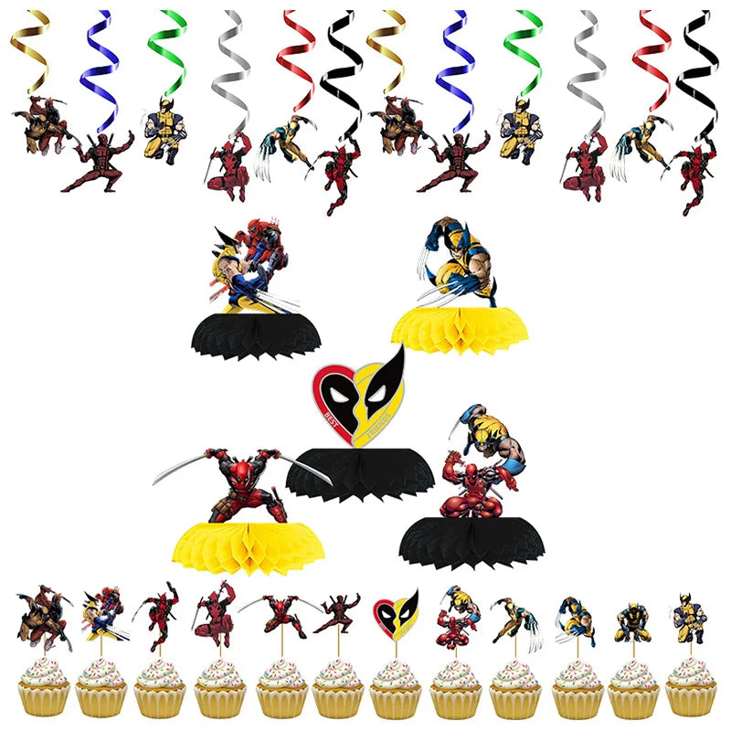 Deadpool vs Wolverine Birthday Party Decoration Ensemble avec Honeycomb et Cupcake Toppers