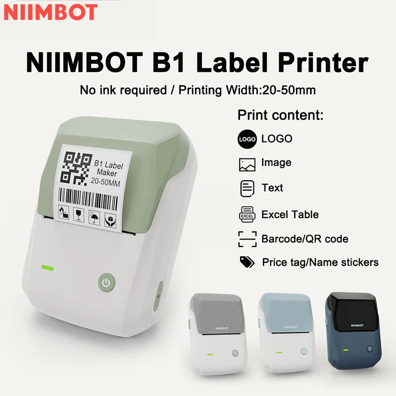 Niimbot B1 Label Drucker Smart Tragbares Etikettdrucker Tinter ohne Tinter 20-50mm Thermaldrucker