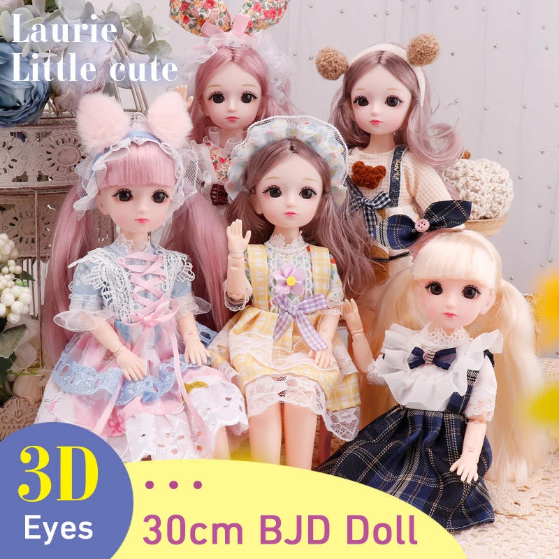 Volles Set 1/6 BJD DULLS für Mädchen 30 cm Anime Doll 23 Joint Movable Body mit Rockhut Kopfschmuck Dress Up DIY Toys Reborn Kawaii