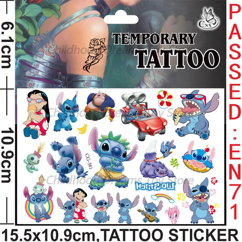Disney Stitch Tempreary Tattoo Stickers - подарок на день рождения детской вечеринки - Кипр