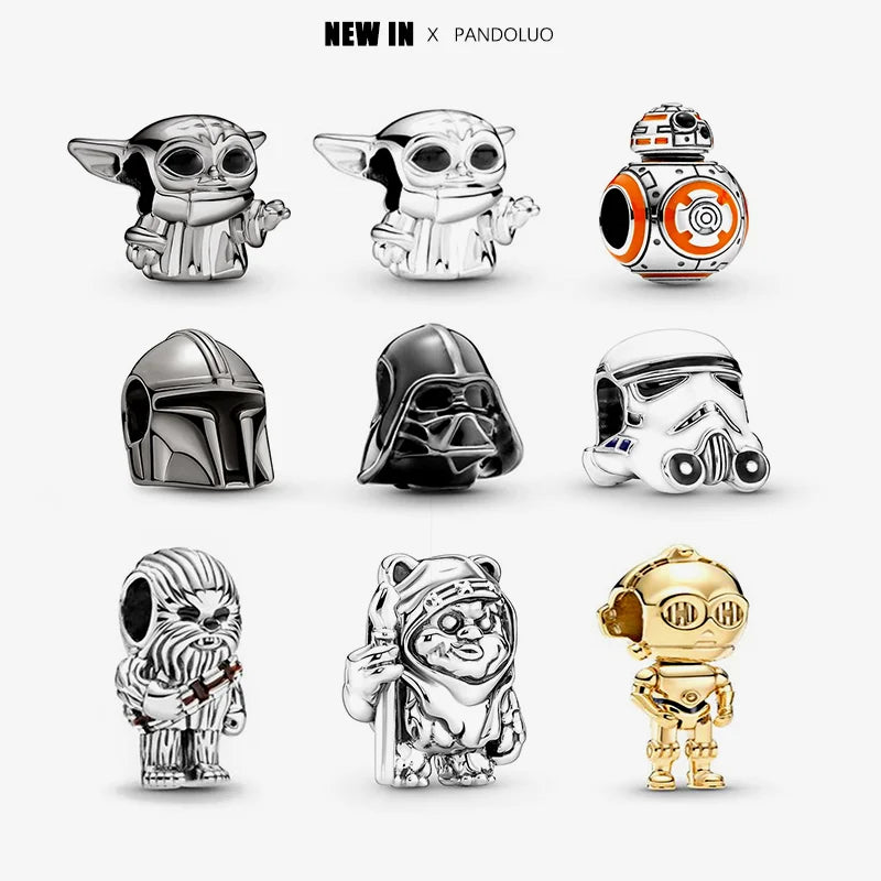 925 Sterling Silver Mandalorian Helmet Charm for Original Pandora Bracelets