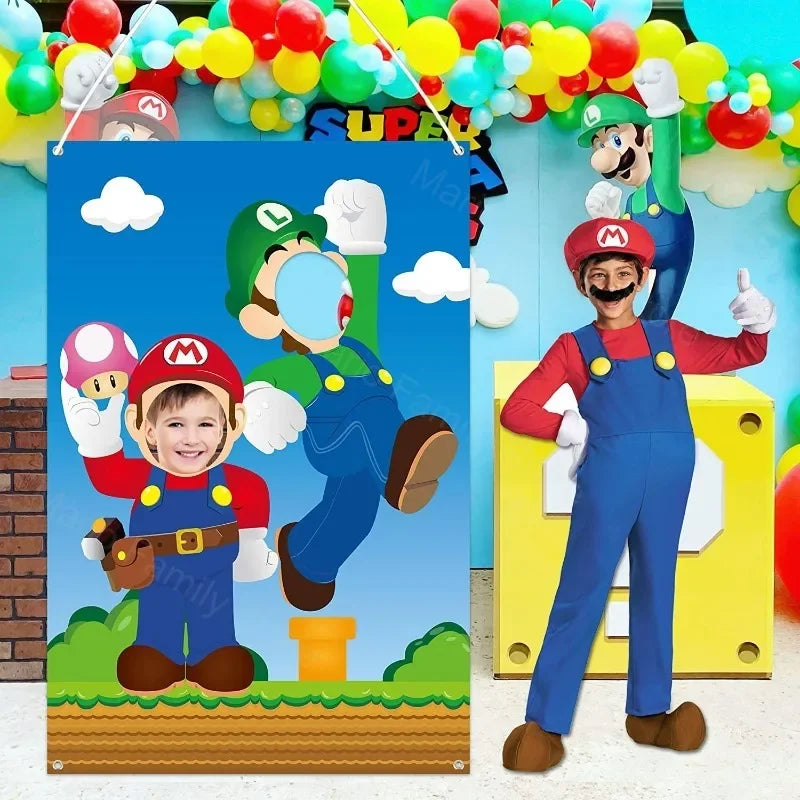 🔵 Mario Bros Anime Super Mario Photo Photo Pocing Door Cartoon Figure Banner Birthday Party Decoration - Κύπρος