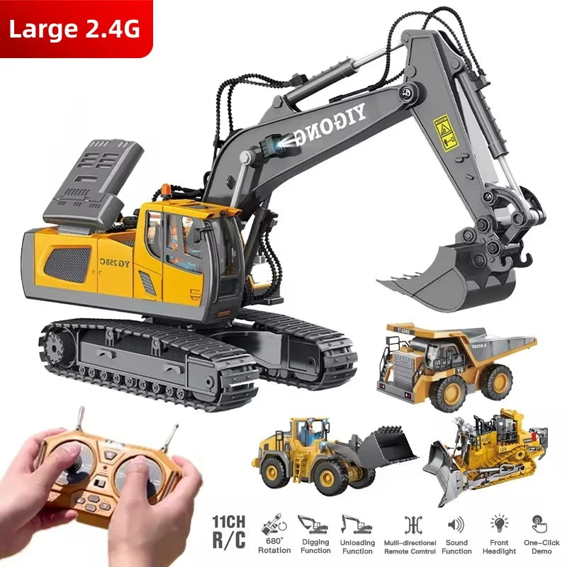 Professional Remote Control Excavator & Dump Truck RC Car - 1:20 Alloy Construction Vehicle for Kids