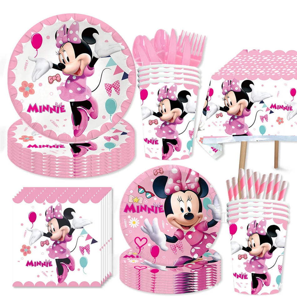 🔵 Minnie Mouse Party Decorations Pink Tableware Banner - 89Pcs Set - Cyprus