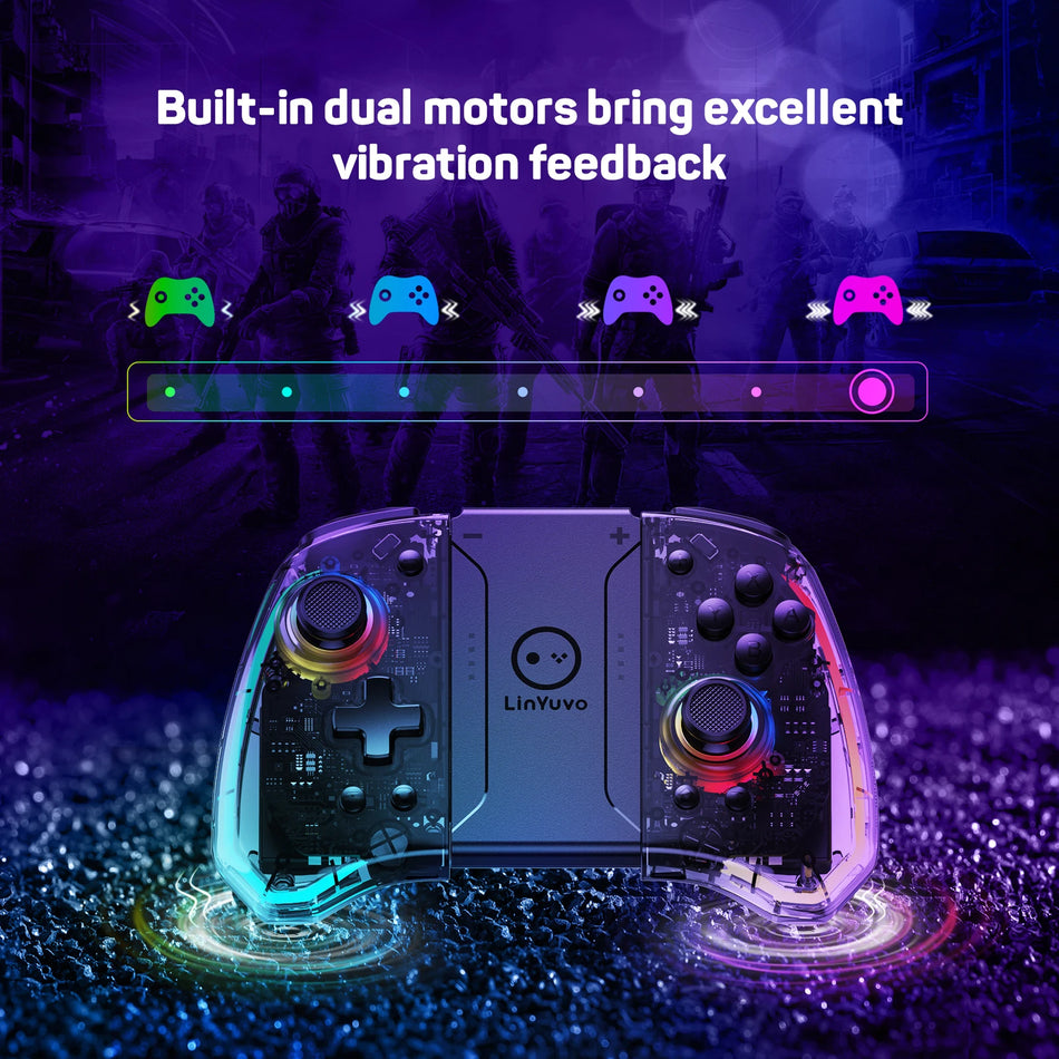 LinYuvo KS40 Wireless Gamepad Transparent Joypad Wake Up 6 Axis Games Controller Metal Joystick For Nintendo Switch/OLED Console