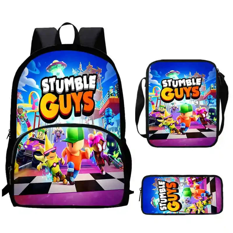 Mochila Cartoon Adventure S-Stumble-G-Guys com Lancheira e Estojos para Crianças 