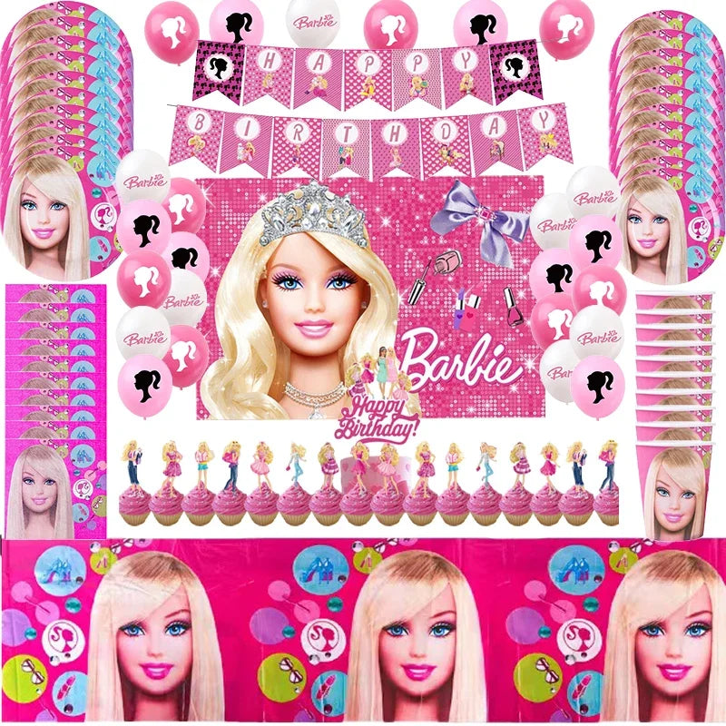 🔵 Pembe Kız Barbie Doğum Günü Partisi Dekorasyon Seti - Kıbrıs