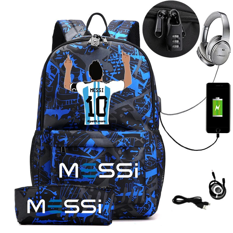 Messi Casual USB Backpack for Teens - Cyprus