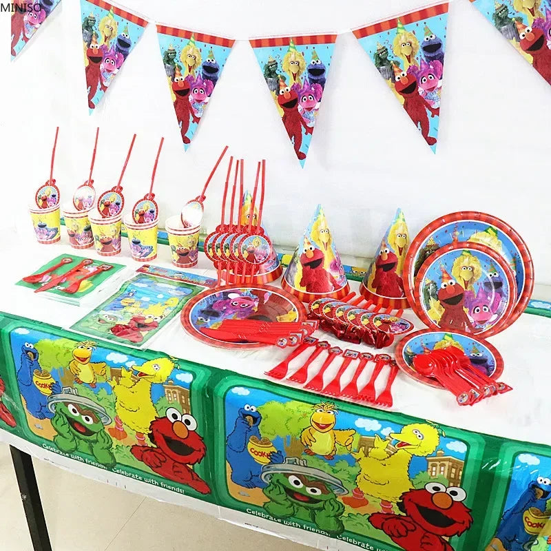 Susam Street Elmo Partisi Malzemeleri Seti - 12 PCS sofra ve Balonlar - Kıbrıs