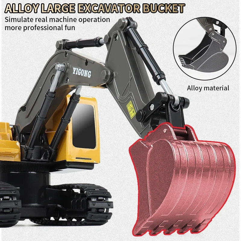 Professional Remote Control Excavator & Dump Truck RC Car - 1:20 Alloy Construction Vehicle for Kids