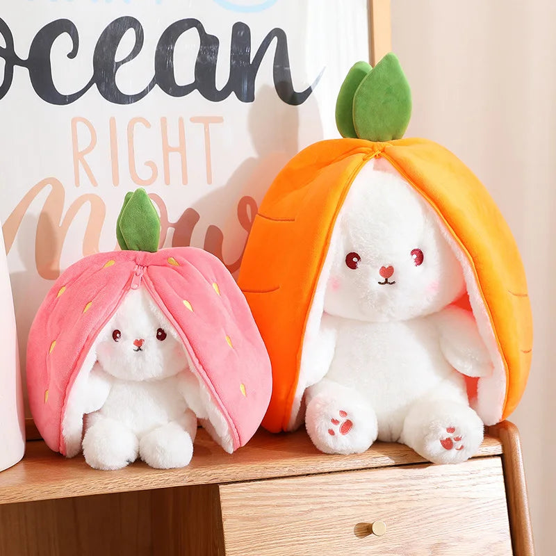 Kawaii Pink Rabbit Plush Toy με καρότο και φράουλα