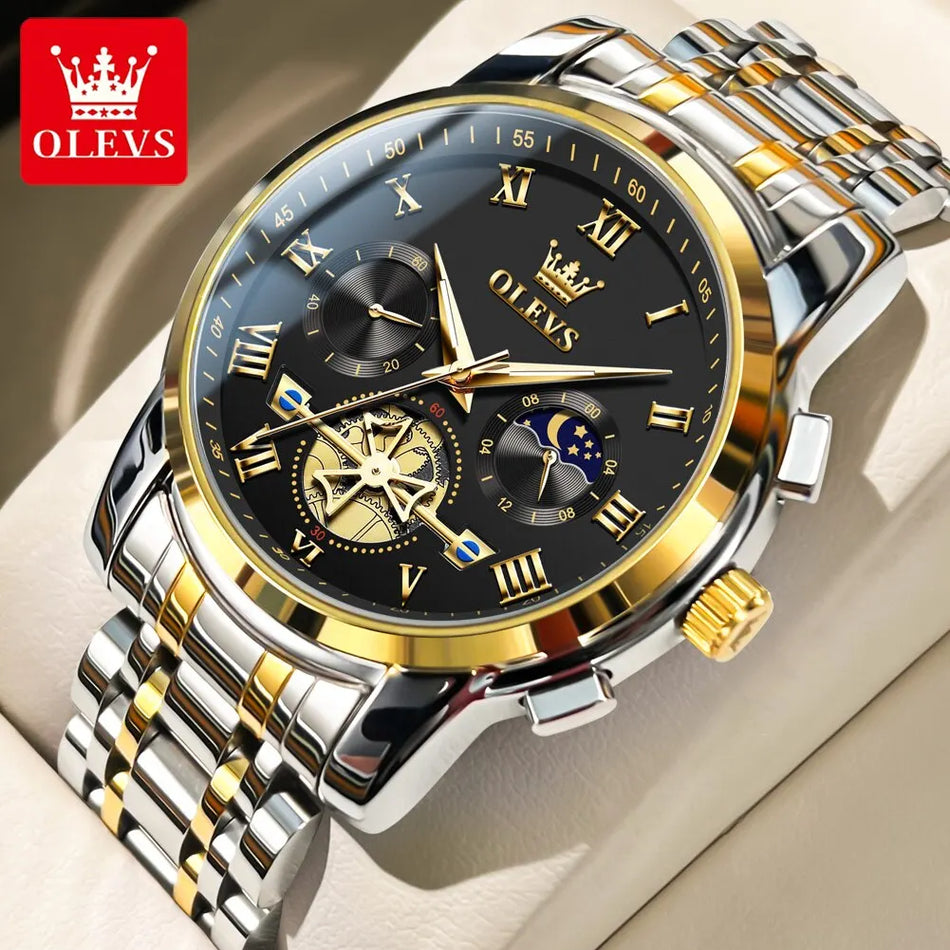 OLEVS Classic Roman Dial Quartz Watch with Luminous Chronograph and Waterproof Design