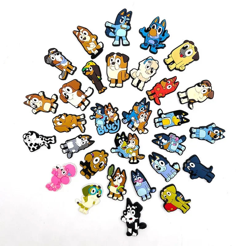 🔵 30pcs Bluey Collection Shoe Charms For Crocs Diy Shoe Decorations Accessories For Sandals Decorate And Adult Kids Birthday Gifts