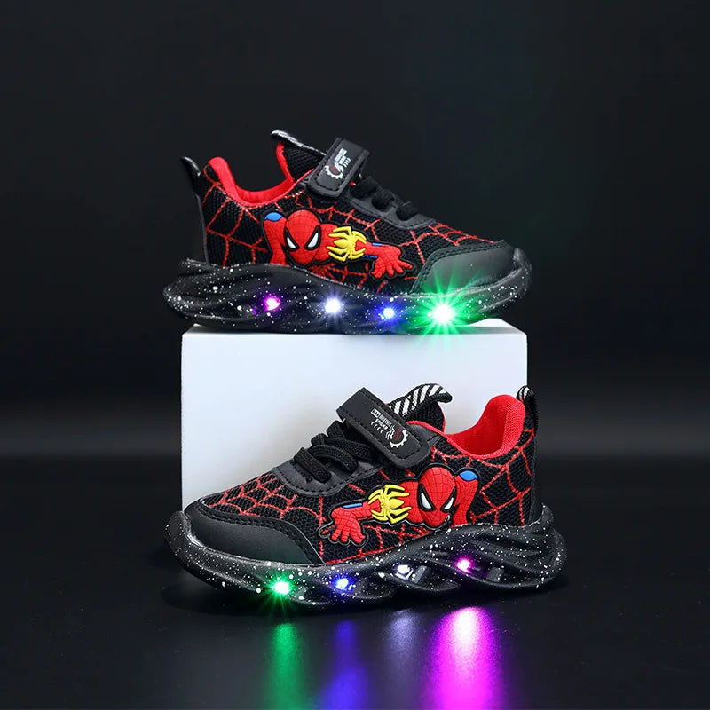 Disney Light-Up Casual Sneakers for Boys - Red & Black Mesh Outdoor Chaussures