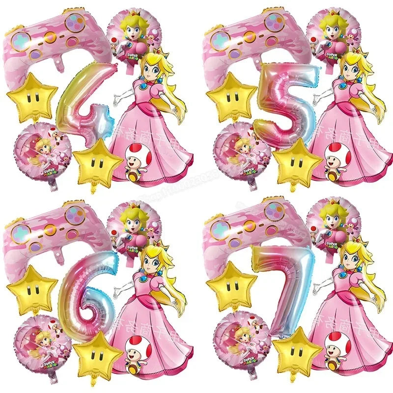 🔵 Princess Peach Aluminum Foil Number Balloons Set - Super Mario Bros Gift - Cyprus