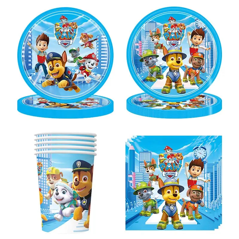 🔵 PAW PATROL Birthday Party Disposable Tableware Set Cups Plates Chase Dog Balloons - Cyprus