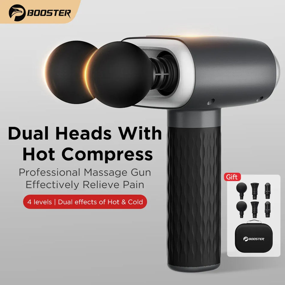 Booster Electric Dual Heads Massage Gun με ζεστό Compress Portable 4 Gears για χαλάρωση μυών και ώμων και ανακούφιση από τον πόνο