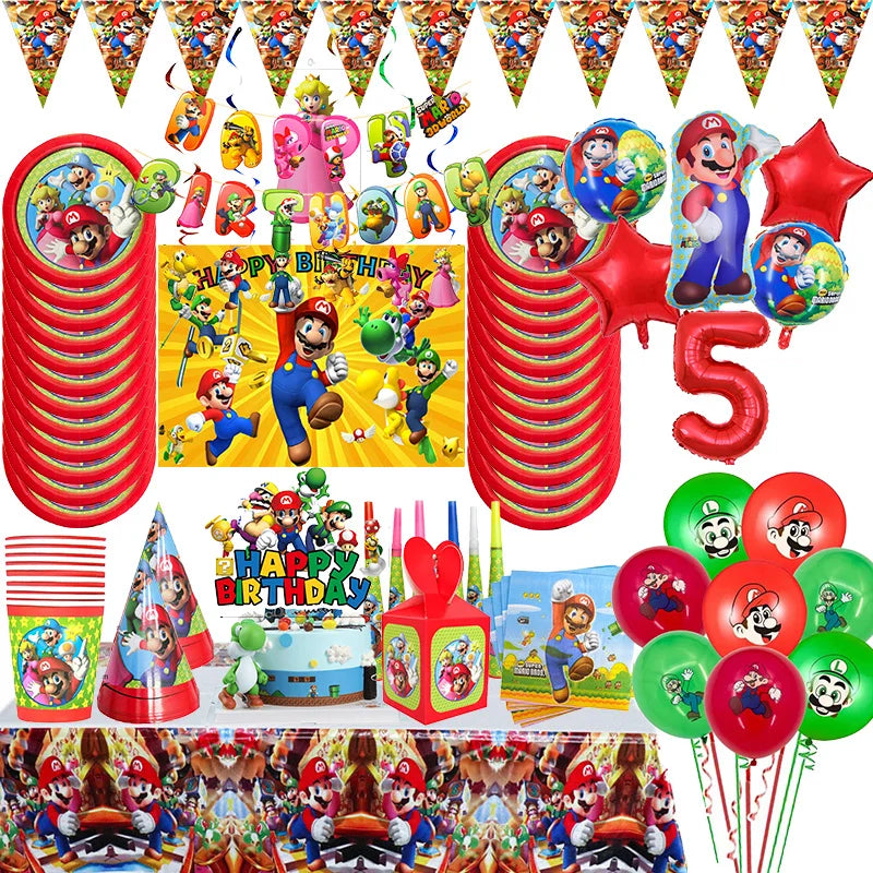 🔵 Süper Mario Bros Parti Dekorasyonları Doğum Günü Çocukları Bebek Duş - Kıbrıs