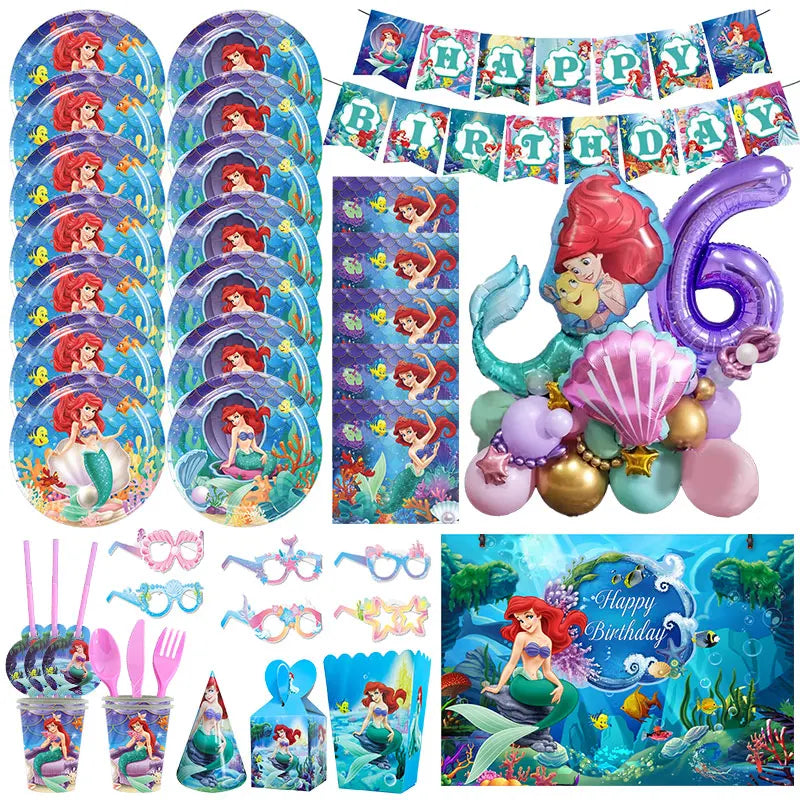 🔵 Princess Ariel Little Mermaid Birthday Party Supplies Set - Cyprus