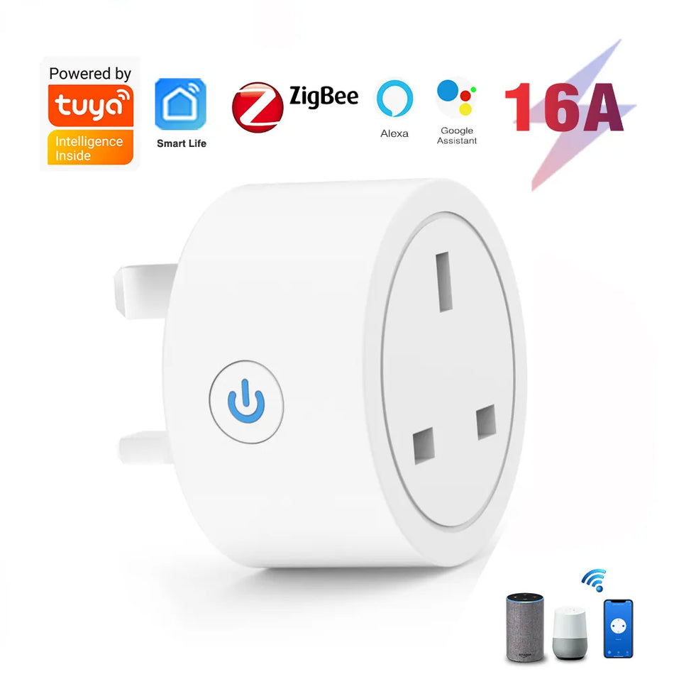 Tuya Zigbee Smart Socket wifi UK Plug realizes Whole-house intelligence by Zigbee Hub gateway control supports Google Home Alexa