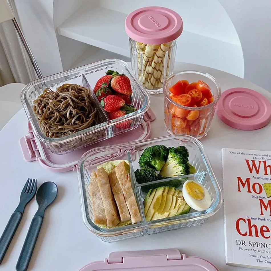 Tragbare Glas -Lunchbox mit großer Kapazität mit Abteilungspeicher