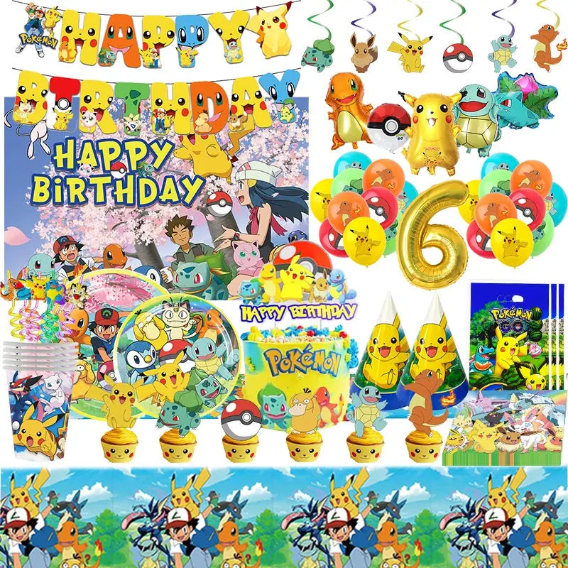 🔵 Pokemon Tema Partisi Sofra Takımı Pikachu Balon Dekorasyonları - Kıbrıs