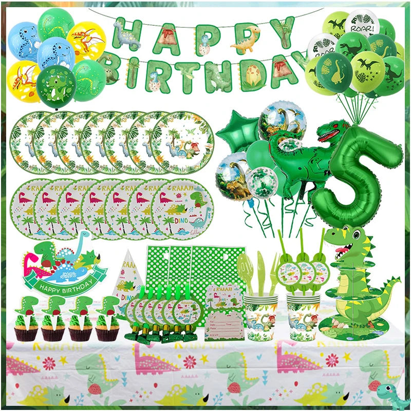 Dinosaur Birthday Party Decorations - Green Dino Balloons, Jungle Safari Paper Cups & Plates - Cyprus