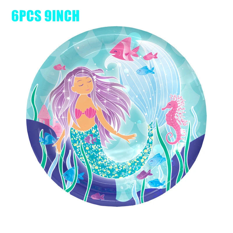 🔵 Mermaid Disposable Tableware Plates Cups Balloons Party Supplies - Cyprus