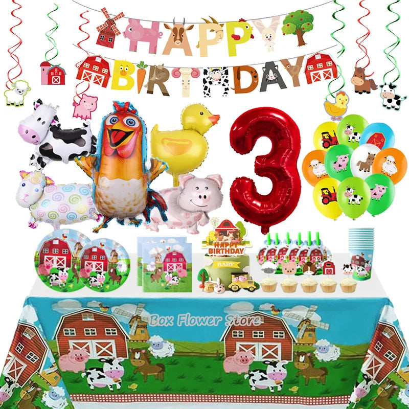 Çiftlik Hayvanları Doğum Günü Partisi Dekorasyon Seti - Balonlar, Sofra Takımı, Zemin Banner - Kıbrıs