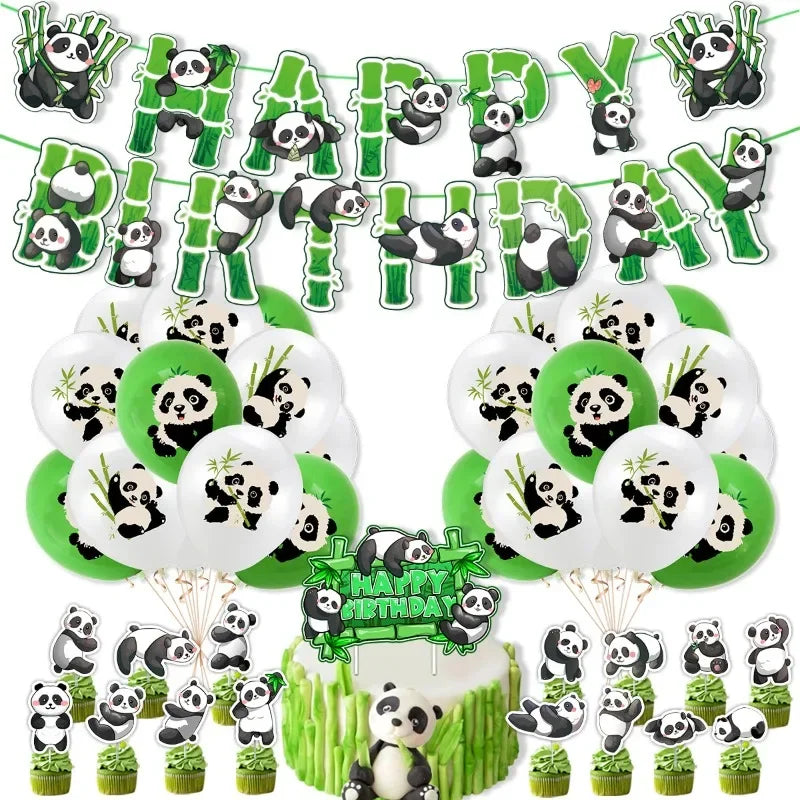 🔵 Panda Cake Toppers Happy Birthday Banner Balloon Διακόσμηση