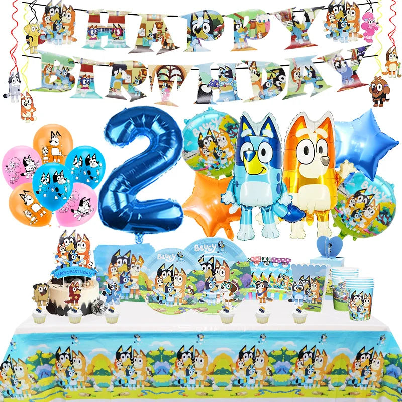 Bluey Birthday Party Decoration Set with Foil and Latex Balloons