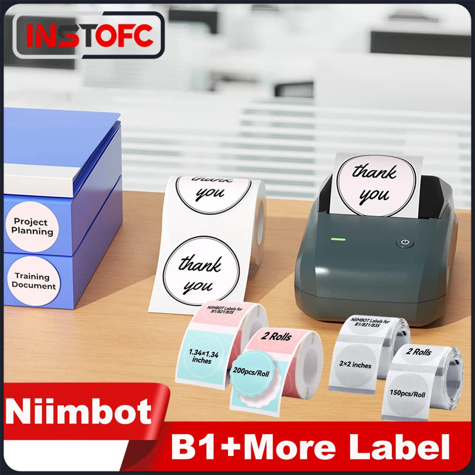 NiiMbot B1 Kablosuz Etiket Makinesi Swap Renk Yuvarlak Yapışkan Çıkartma İş Etiketleme Yazıcı Makine Fiyat Notları Kağıt 20-50mm