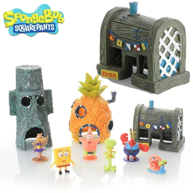 SpongeBob Fish Tank Decoration Anime Fish Tank Decor Figures Ornaments Landscaping Aquarium Accessories Kids Figure Toys Gifts