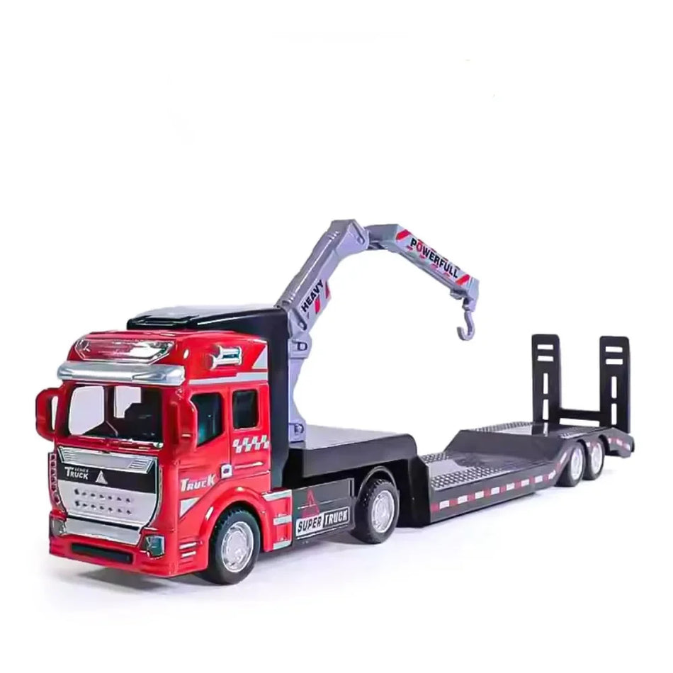 Simulation Rescue Transport Vehicle Alloy Flat Trailer with Lifting Hook Model Children Boy Toys L Gifts