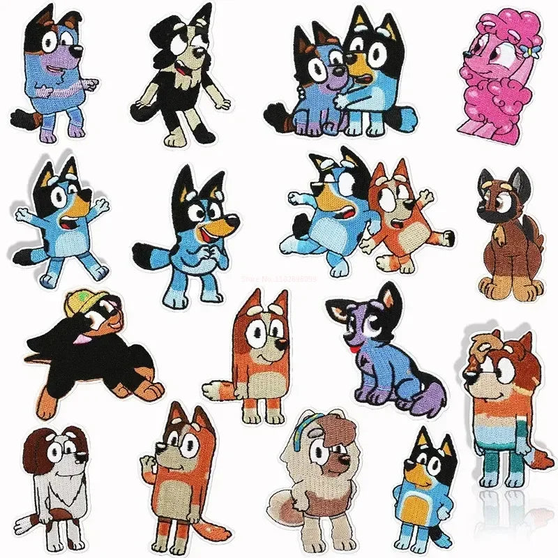 🔵 Moose Cute Bluey Family Cartoon Puppy Embroidery Cloth Patch Cartoon Creative Patch Patch Sewing Decoration Embroiderys Ironings