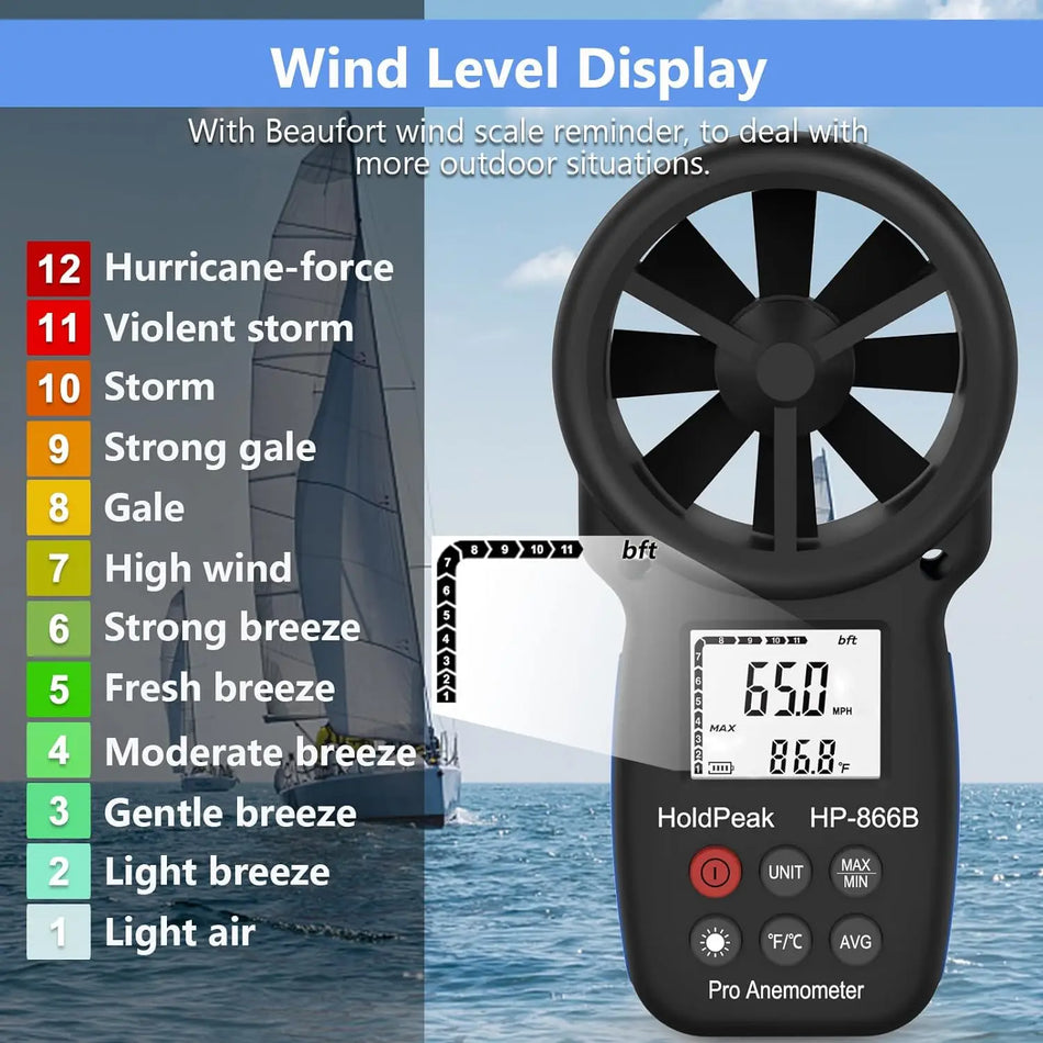 HOLDPEAK 866B Rüzgar Soğutucu ve Arka Işığı ile Dijital Anemometre