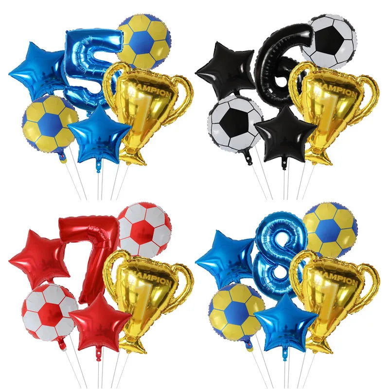 🔵 6pcs Boys Football Trophy Helium Balloons 32" Green Blue Red Digit Number Balloon - Cyprus