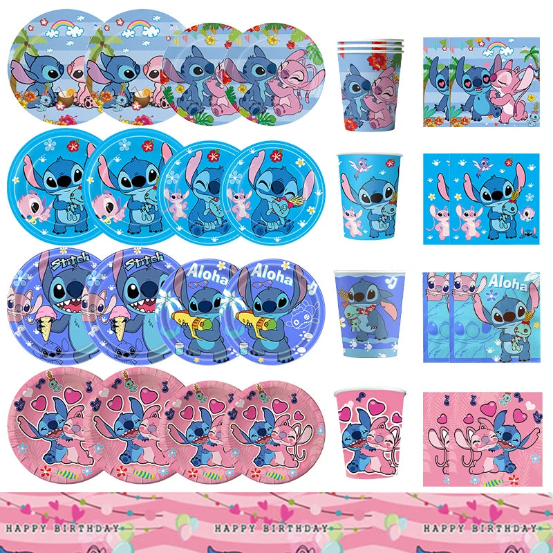 🔵 Disney Stitch Doğum Günü Partisi Sofra Seti Set Mavi Pembe Tema - Kıbrıs