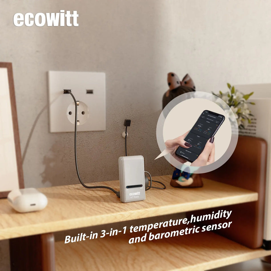 Paterie du Hub Wi-Fi Ecowitt GW1200 avec thermomètre, hygromètre et capteur de pression barométrique intégré