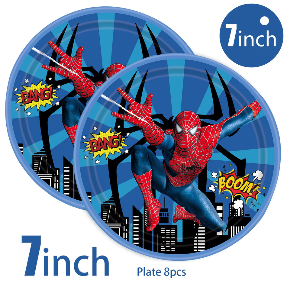 🔵 "Blue Spiderman Theme Disposable Tableware Decoration - Birthday Party Supplies - Cyprus"