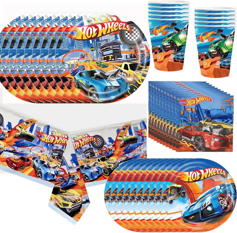 🔵 Disney Hot Wheels Araba Doğum Günü Partisi Tan giysileri Set 10 Konuk - Kıbrıs