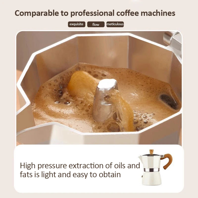 Pot de moka avec poignée en bois - Maker d'espresso en alliage en aluminium de qualité alimentaire