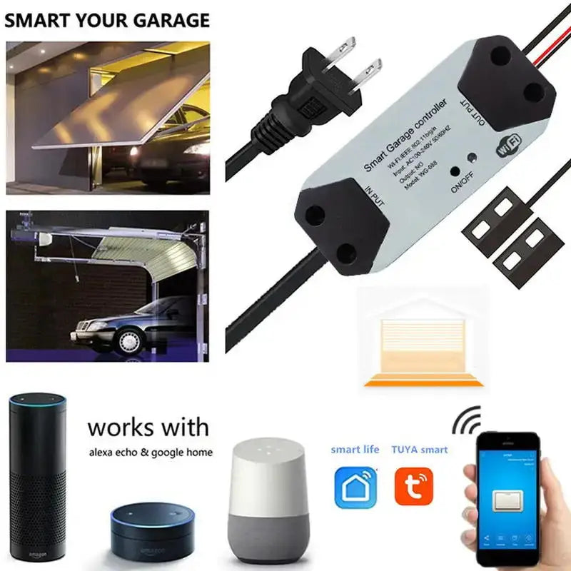 Tuya WiFi Smart Garage Door Opener Controller Motorized Door Opener Wireless Remote Works With Voice Control Alexa Google Home