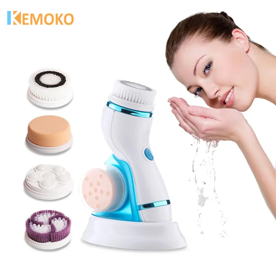 4 In 1 Electric Facial Cleansing Brush Massage Wash Rotating Face Cleansing Machine Waterproof Removal Pore Blackhead Exfoliator