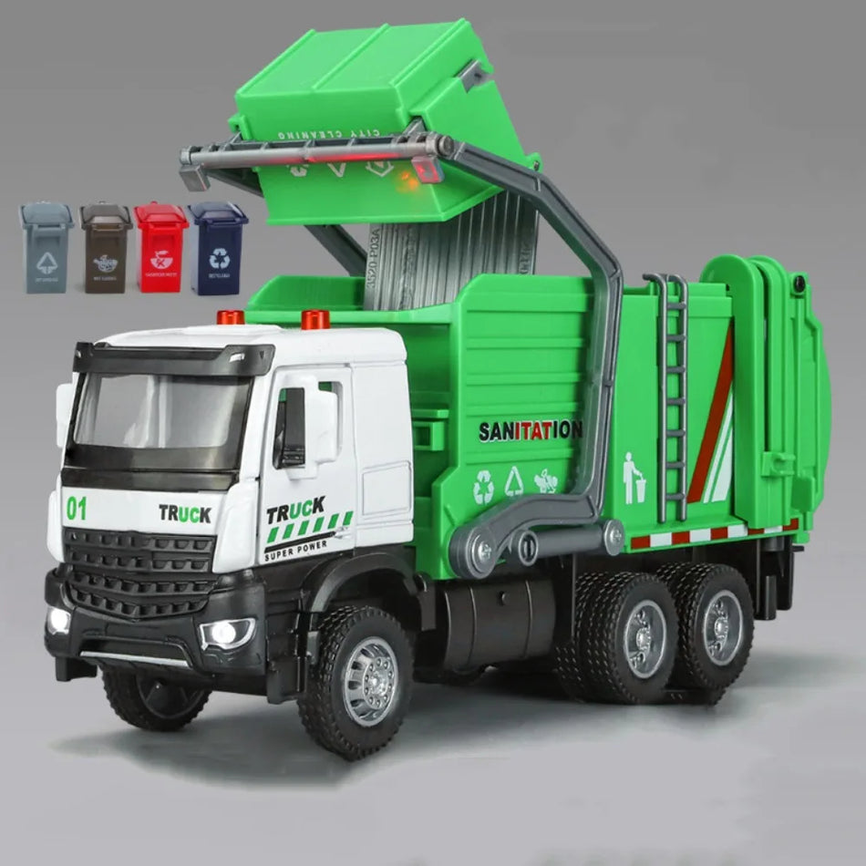 1/32 Kran Sanitation Bil Model Legetøj Diecast Legering Ingeniørkøretøj Lyd Lys Tilbagetræk Høj Simulation Model Til Børn Gave 