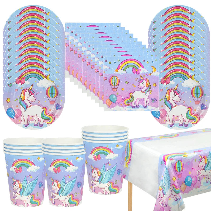 61Pcs Rainbow Unicorn Disposable Tableware Set - Cyprus